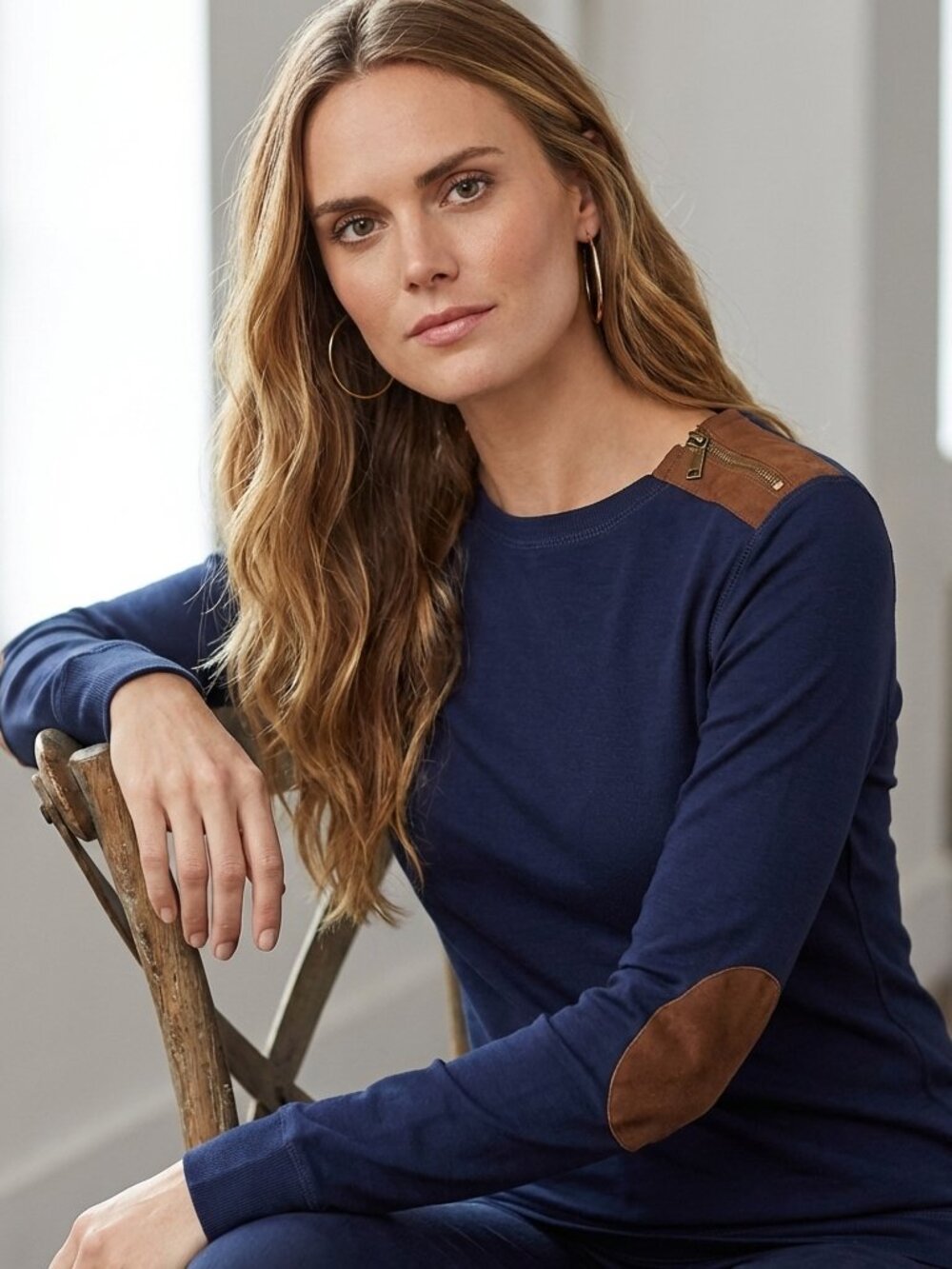 Ralph Lauren Long Sleeve Crew Neck With Suede Details